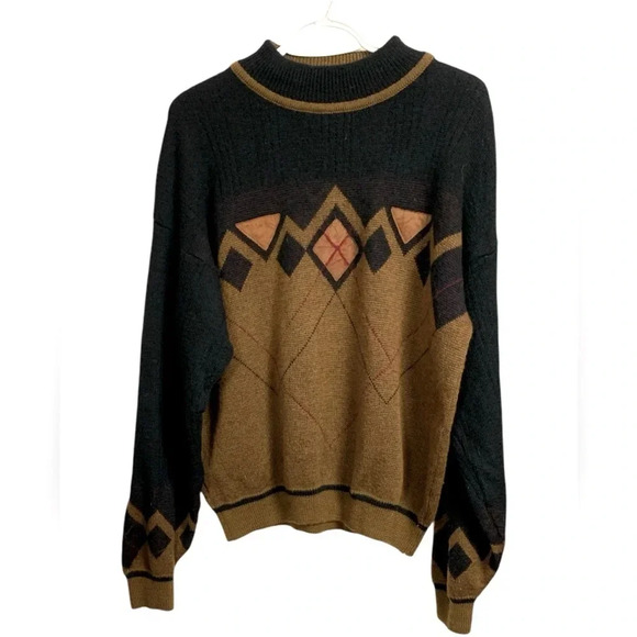 Vintage Cacharel Mens 100% wool crew neck sweater w argyle patterns - Picture 1 of 9